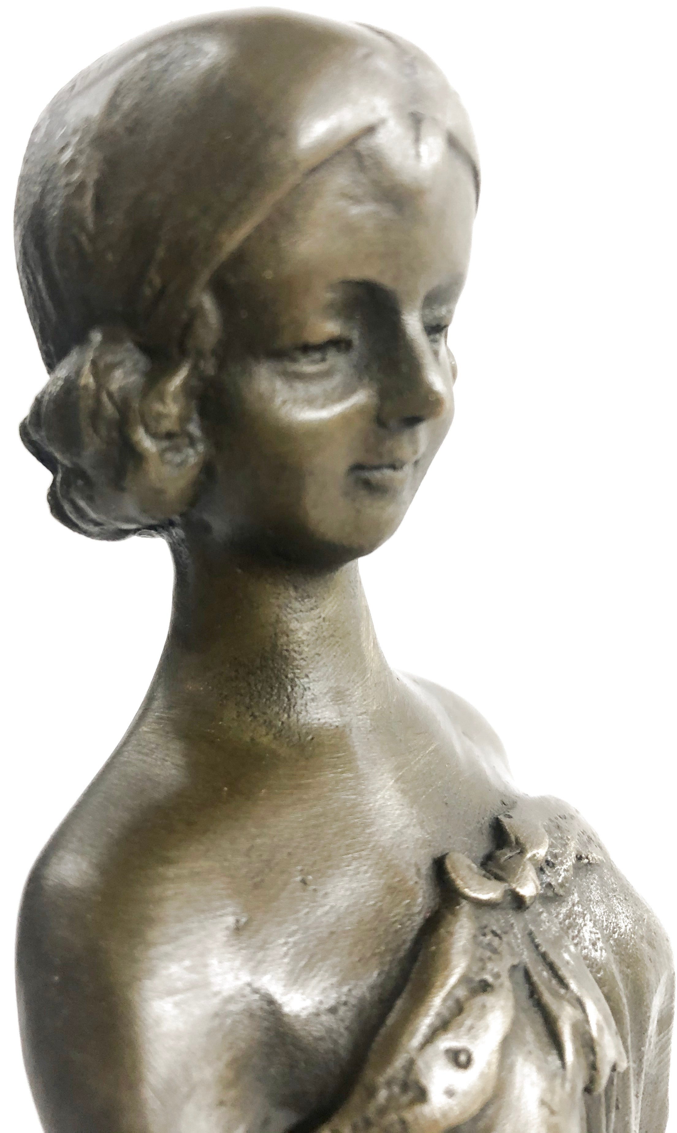 PRETTY PURE 100% SOLID BRONZE FEMALE CLASSICAL PORTRAIT SCULPTURE  FIGURINE DEAL