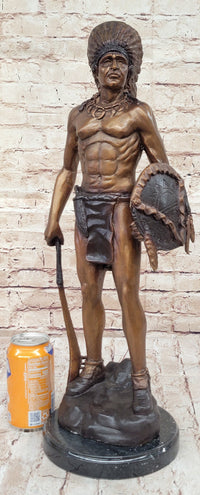 Native American Indian Warrior Bronze Sculpture CM Russell