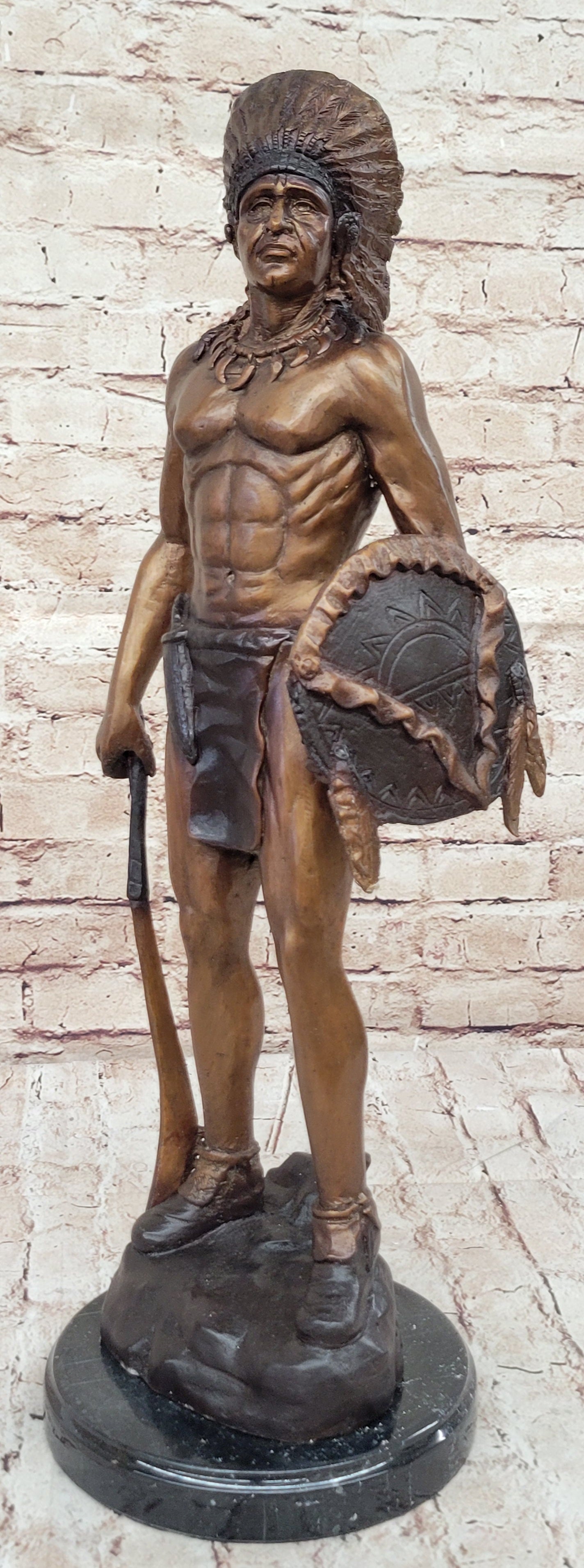 Native American Indian Warrior Bronze Sculpture CM Russell