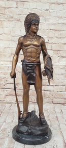 Native American Indian Warrior Bronze Sculpture CM Russell