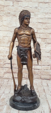 Native American Indian Warrior Bronze Sculpture CM Russell