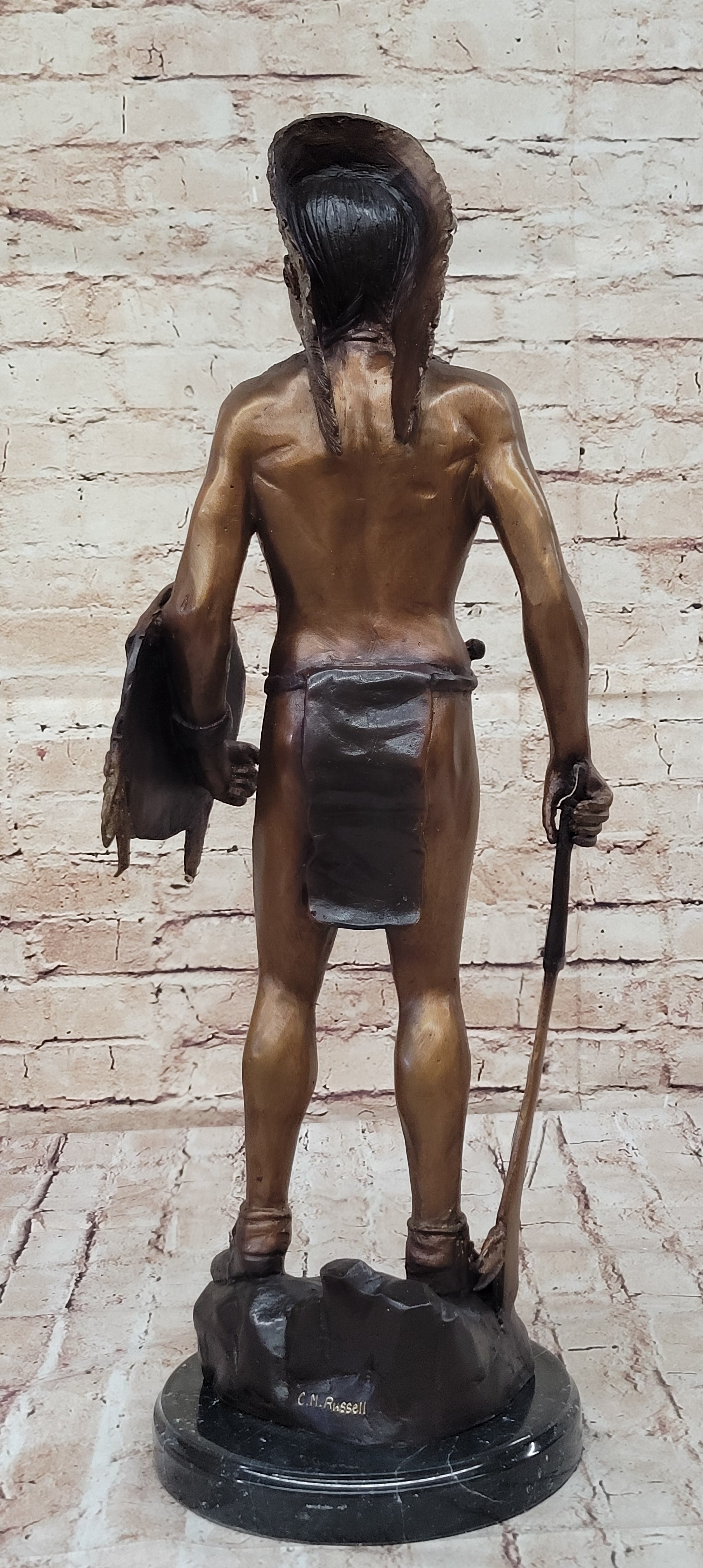 Native American Indian Warrior Bronze Sculpture CM Russell