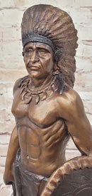 Native American Indian Warrior Bronze Sculpture CM Russell