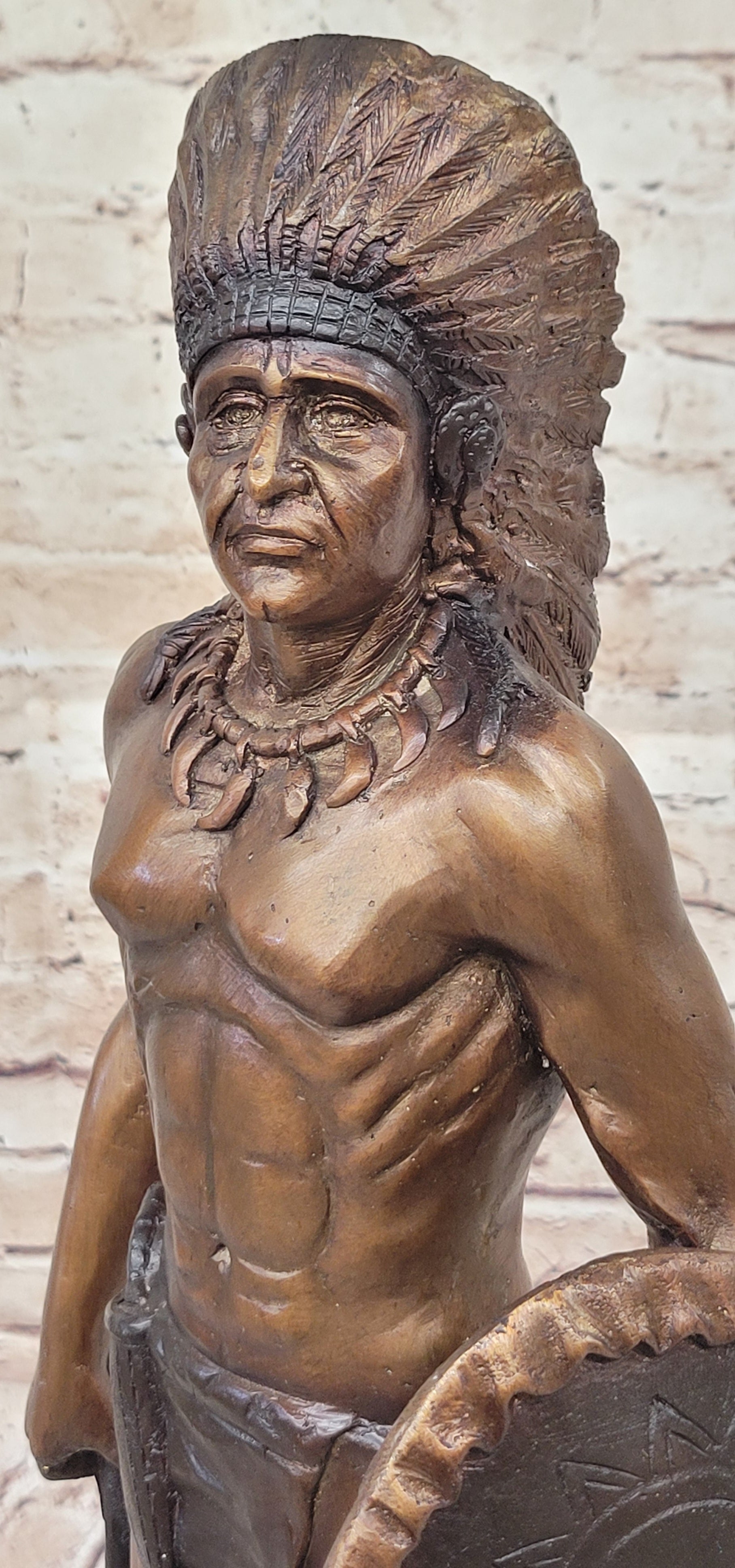 Native American Indian Warrior Bronze Sculpture CM Russell