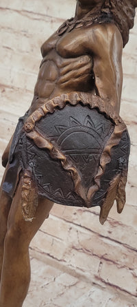 Native American Indian Warrior Bronze Sculpture CM Russell