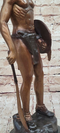 Native American Indian Warrior Bronze Sculpture CM Russell