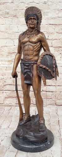 Native American Indian Warrior Bronze Sculpture CM Russell