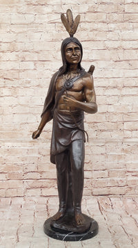 Native American Chief Hiawatha Bronze Sculpture on Marble Base