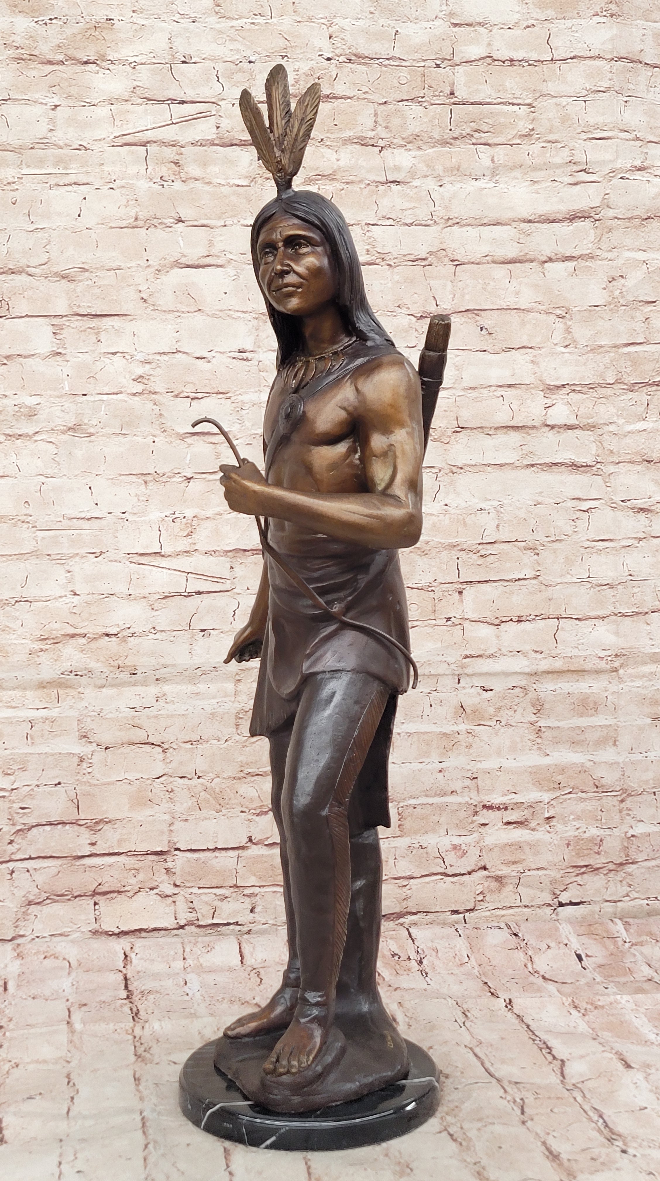 Native American Chief Hiawatha Bronze Sculpture on Marble Base