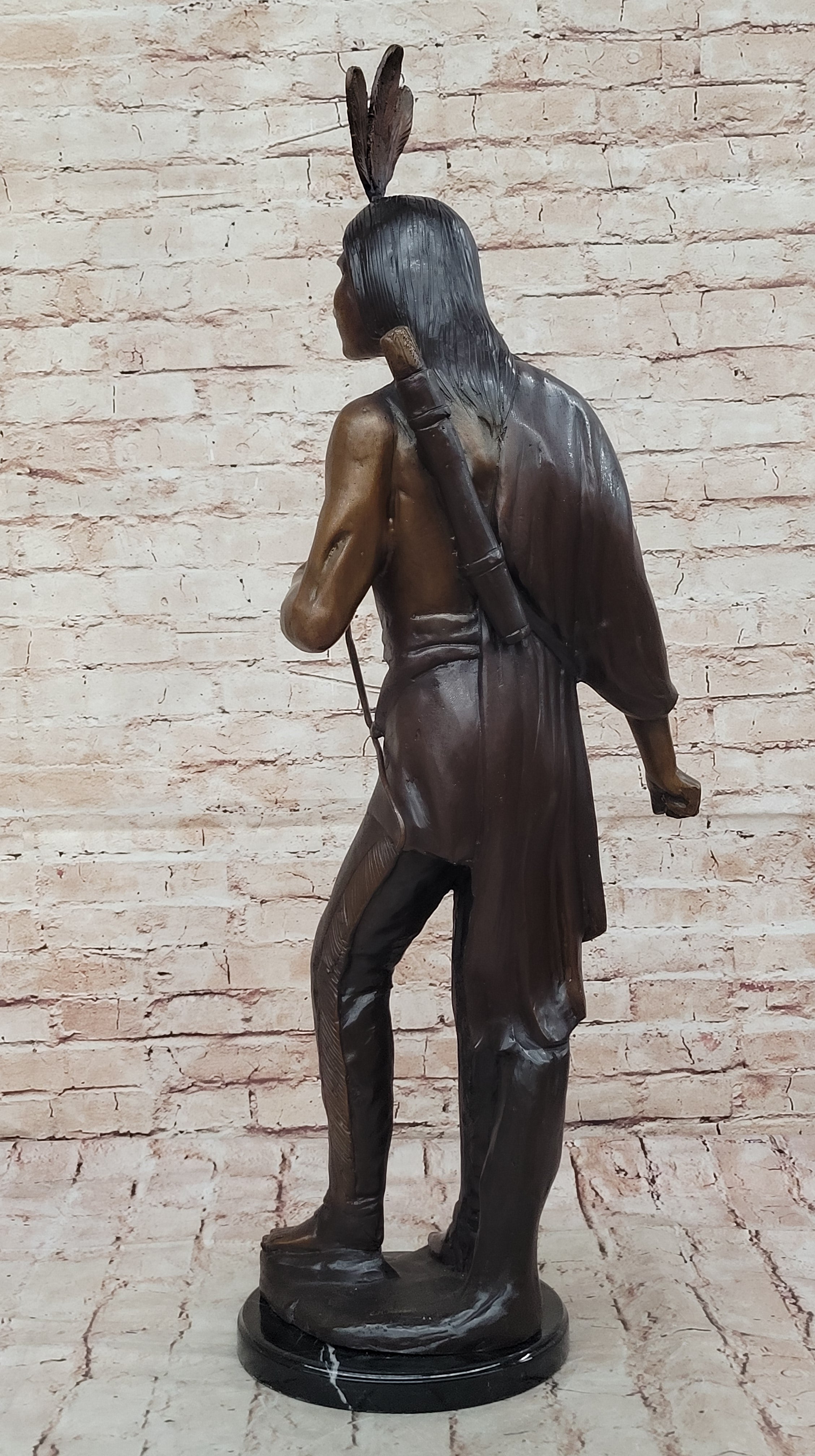 Native American Chief Hiawatha Bronze Sculpture on Marble Base