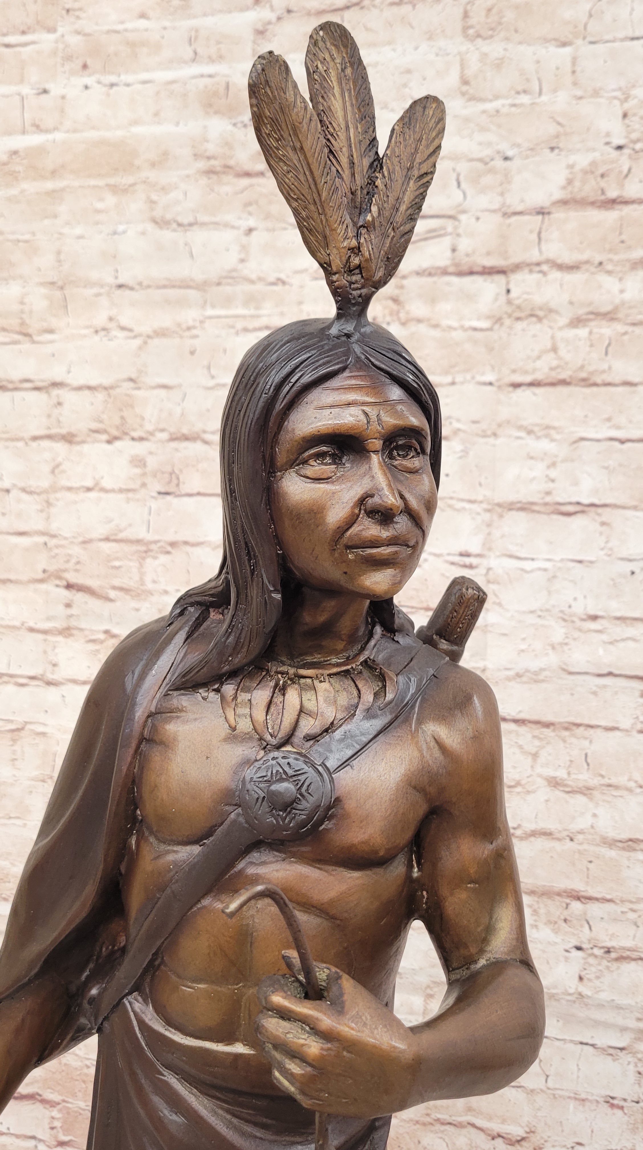 Native American Chief Hiawatha Bronze Sculpture on Marble Base