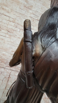 Native American Chief Hiawatha Bronze Sculpture on Marble Base