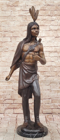 Native American Chief Hiawatha Bronze Sculpture on Marble Base