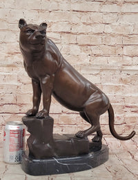 Bronze Panther Sculpture on Marble Base