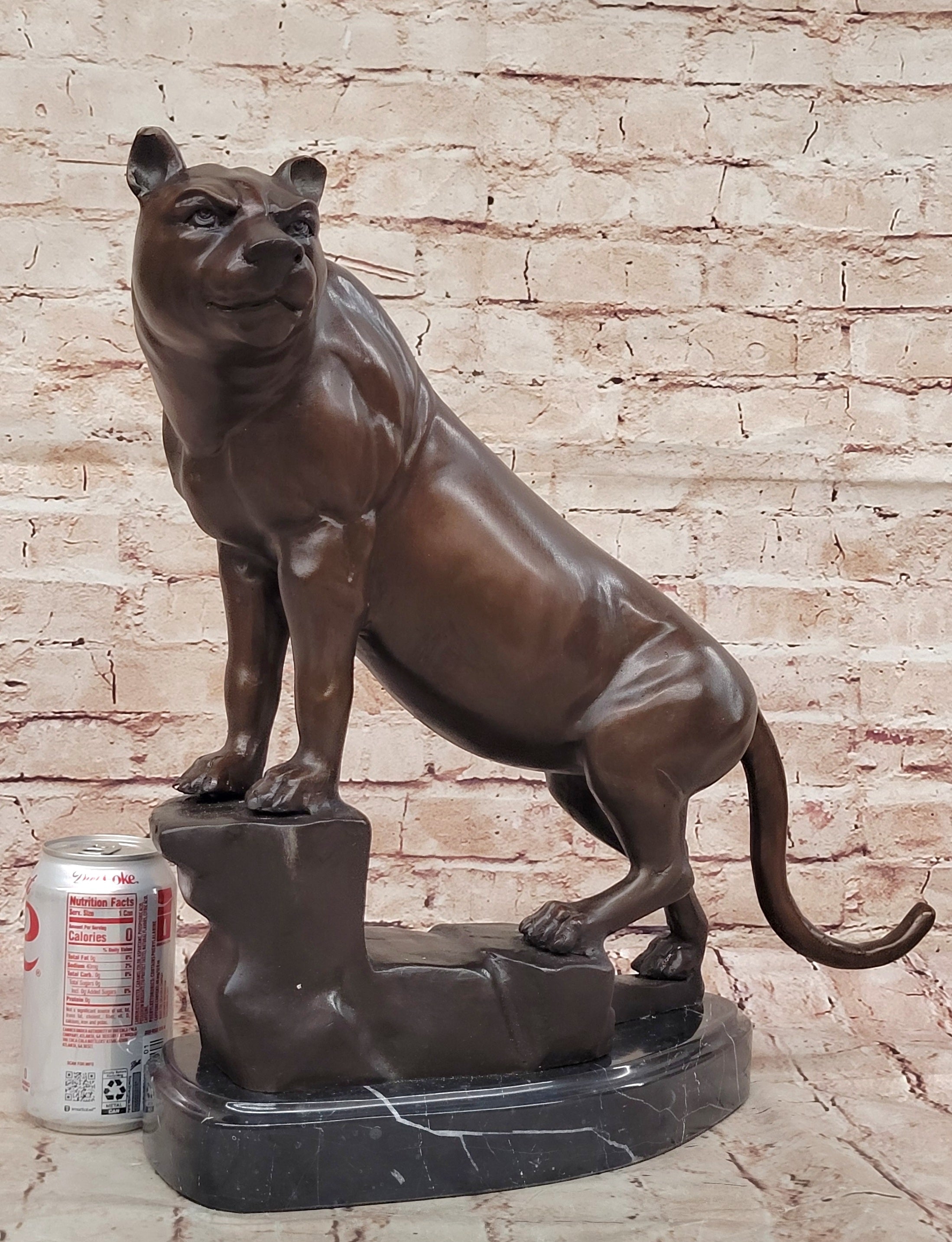 Bronze Panther Sculpture on Marble Base