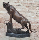 Bronze Panther Sculpture on Marble Base