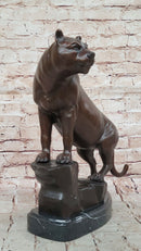 Bronze Panther Sculpture on Marble Base