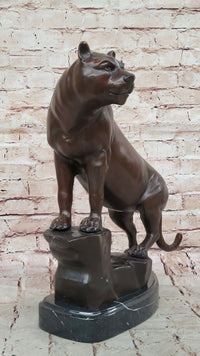 Bronze Panther Sculpture on Marble Base