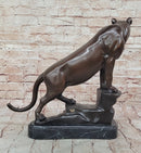 Bronze Panther Sculpture on Marble Base