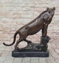 Bronze Panther Sculpture on Marble Base