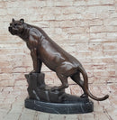 Bronze Panther Sculpture on Marble Base