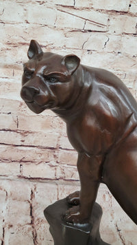 Bronze Panther Sculpture on Marble Base