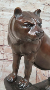 Bronze Panther Sculpture on Marble Base
