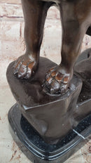 Bronze Panther Sculpture on Marble Base