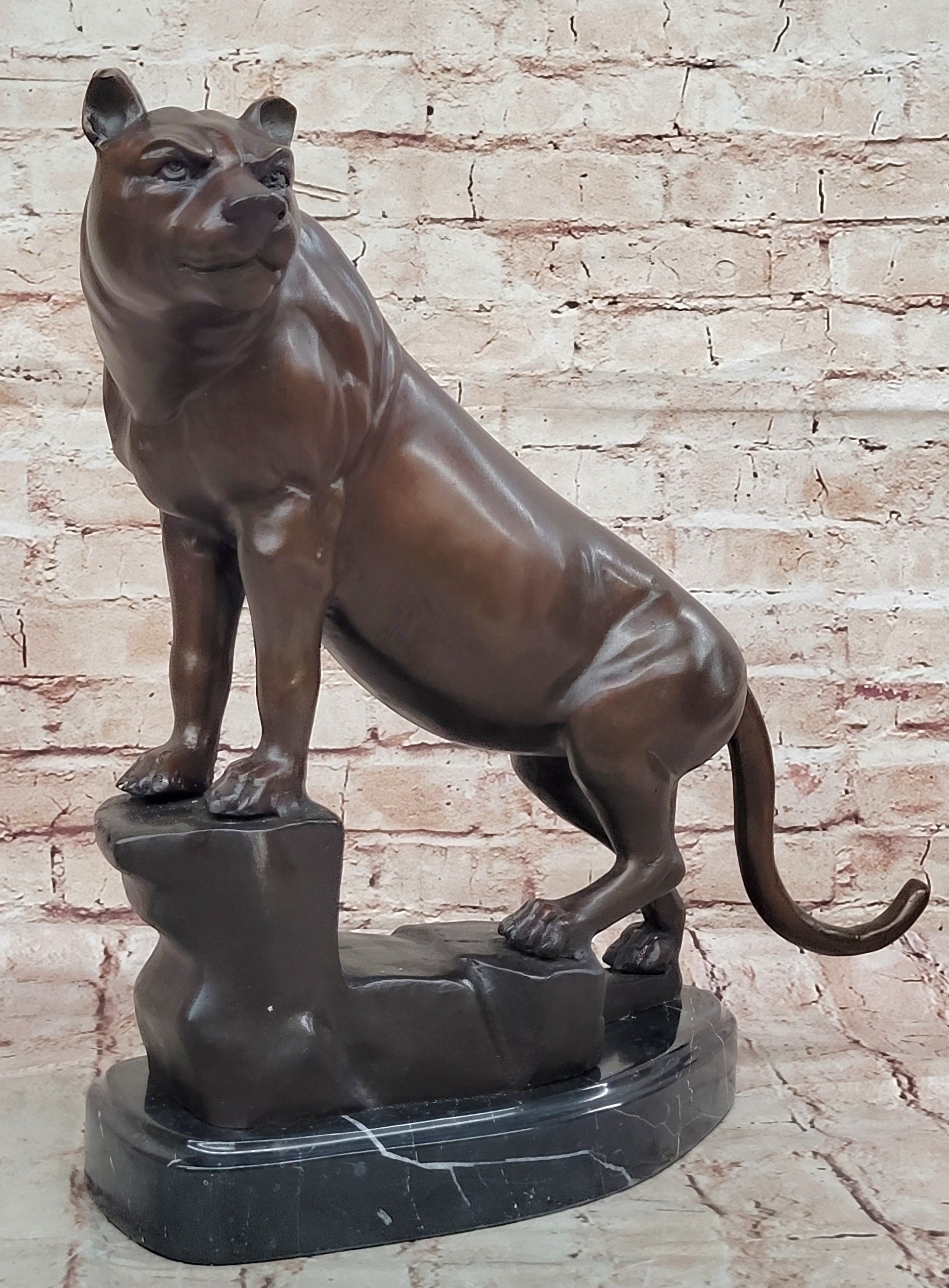 Bronze Panther Sculpture on Marble Base