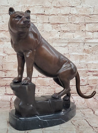 Bronze Panther Sculpture on Marble Base