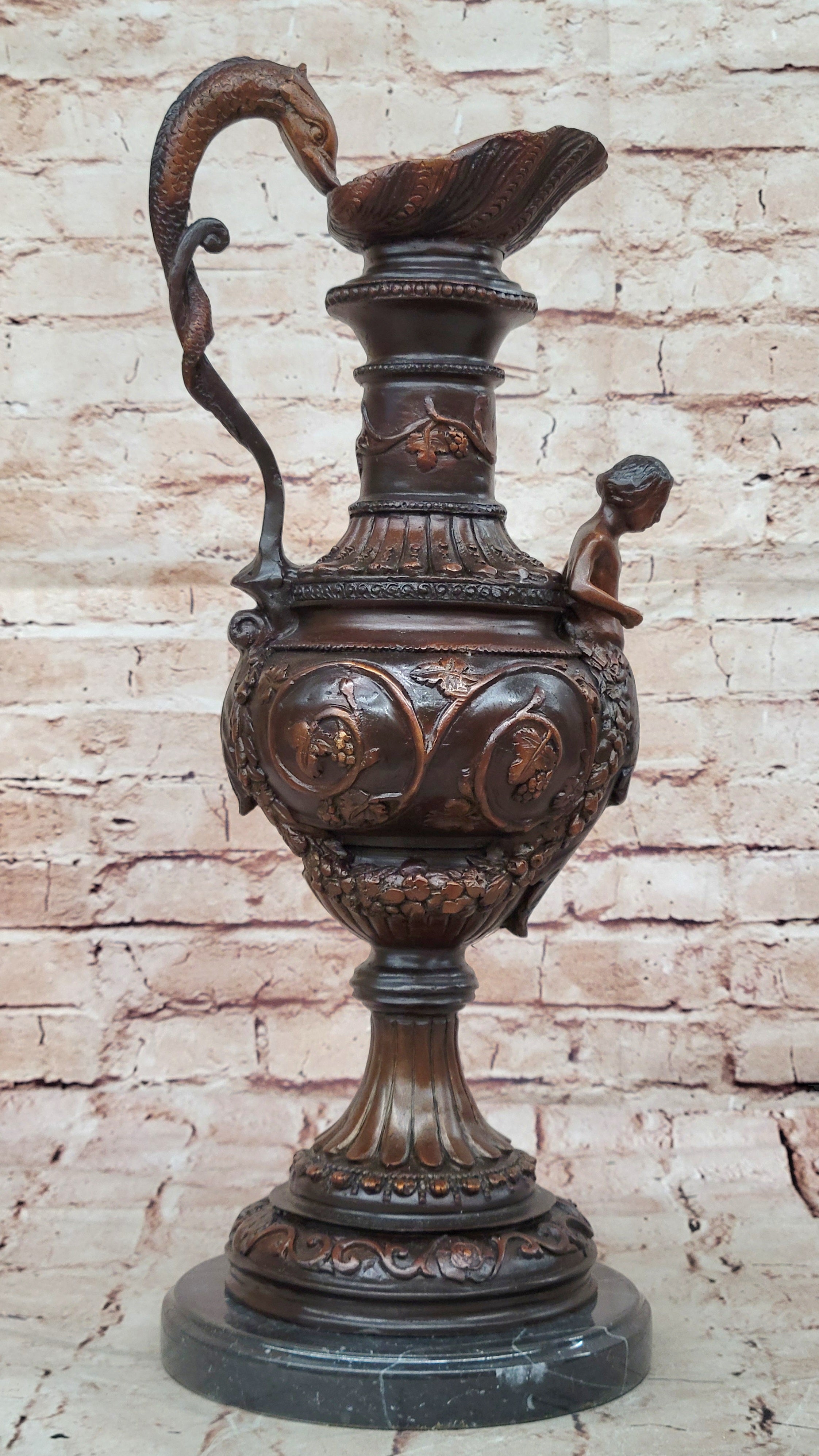 Bronze Dragon Urn with Gate Keeper Signed by Falconet