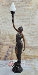 Girl Woman Holding Torch Electric Table Lamp Bronze Moreau 51" x 13"