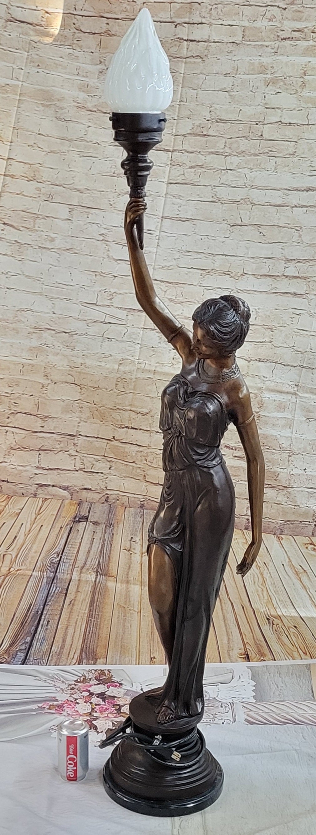 Girl Woman Holding Torch Electric Table Lamp Bronze Moreau 51" x 13"