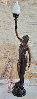 Girl Woman Holding Torch Electric Table Lamp Bronze Moreau 51" x 13"