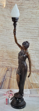 Girl Woman Holding Torch Electric Table Lamp Bronze Moreau 51" x 13"