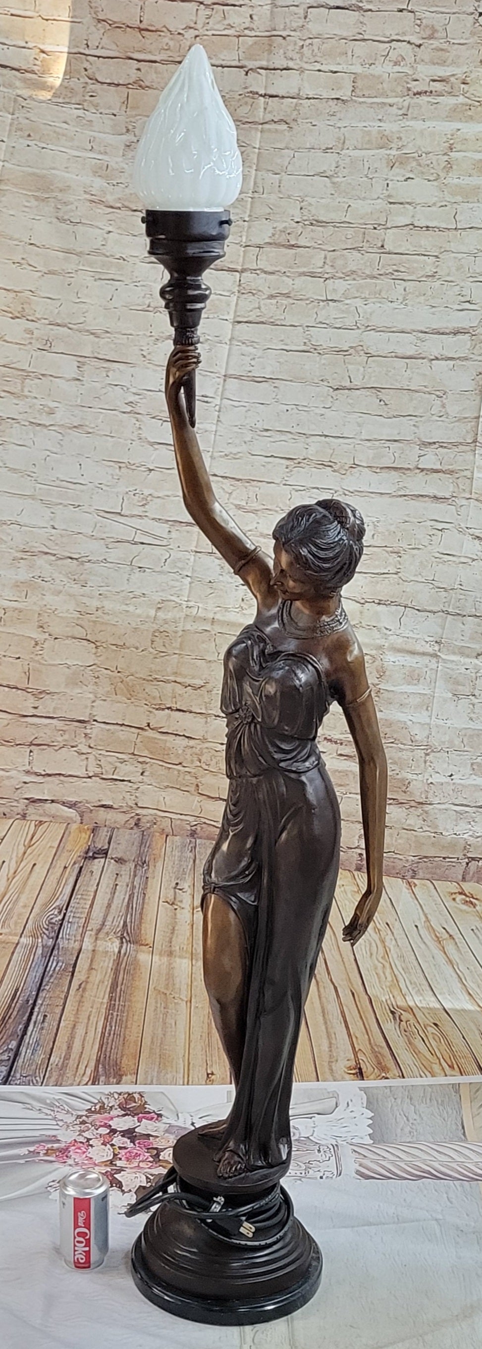 Girl Woman Holding Torch Electric Table Lamp Bronze Moreau 51" x 13"