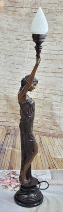 Girl Woman Holding Torch Electric Table Lamp Bronze Moreau 51" x 13"