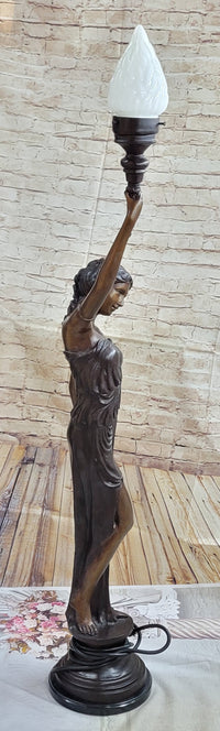 Girl Woman Holding Torch Electric Table Lamp Bronze Moreau 51" x 13"