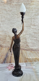 Girl Woman Holding Torch Electric Table Lamp Bronze Moreau 51" x 13"