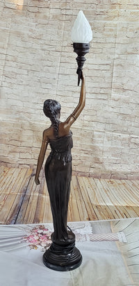Girl Woman Holding Torch Electric Table Lamp Bronze Moreau 51" x 13"