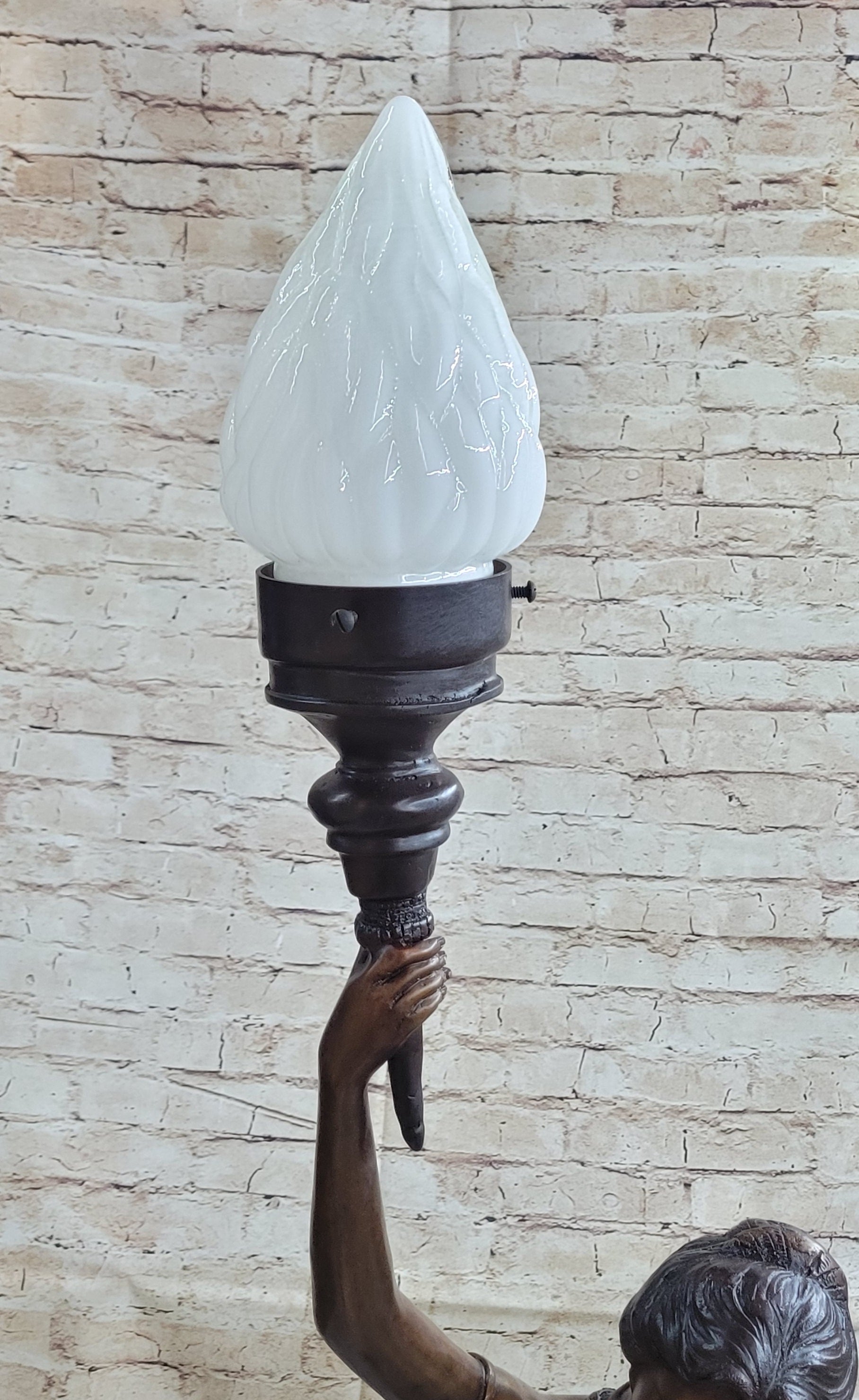 Girl Woman Holding Torch Electric Table Lamp Bronze Moreau 51" x 13"