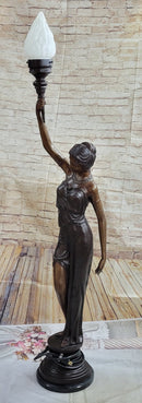 Girl Woman Holding Torch Electric Table Lamp Bronze Moreau 51" x 13"