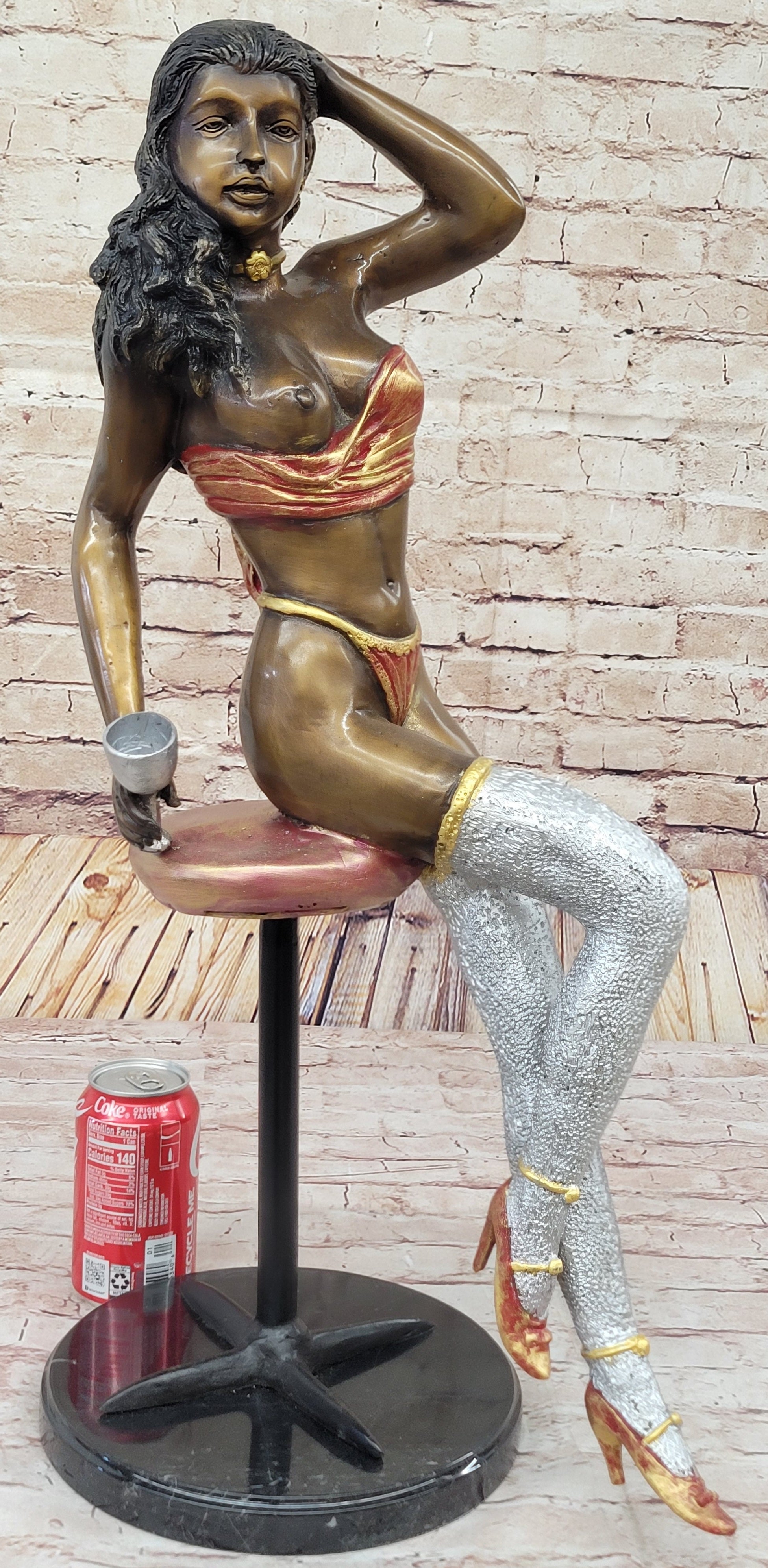 Sexy Nude Girl Sitting on a Stool Limited Edition Signed and Numbered Bronze Statue