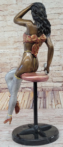 Sexy Nude Girl Sitting on a Stool Limited Edition Signed and Numbered Bronze Statue
