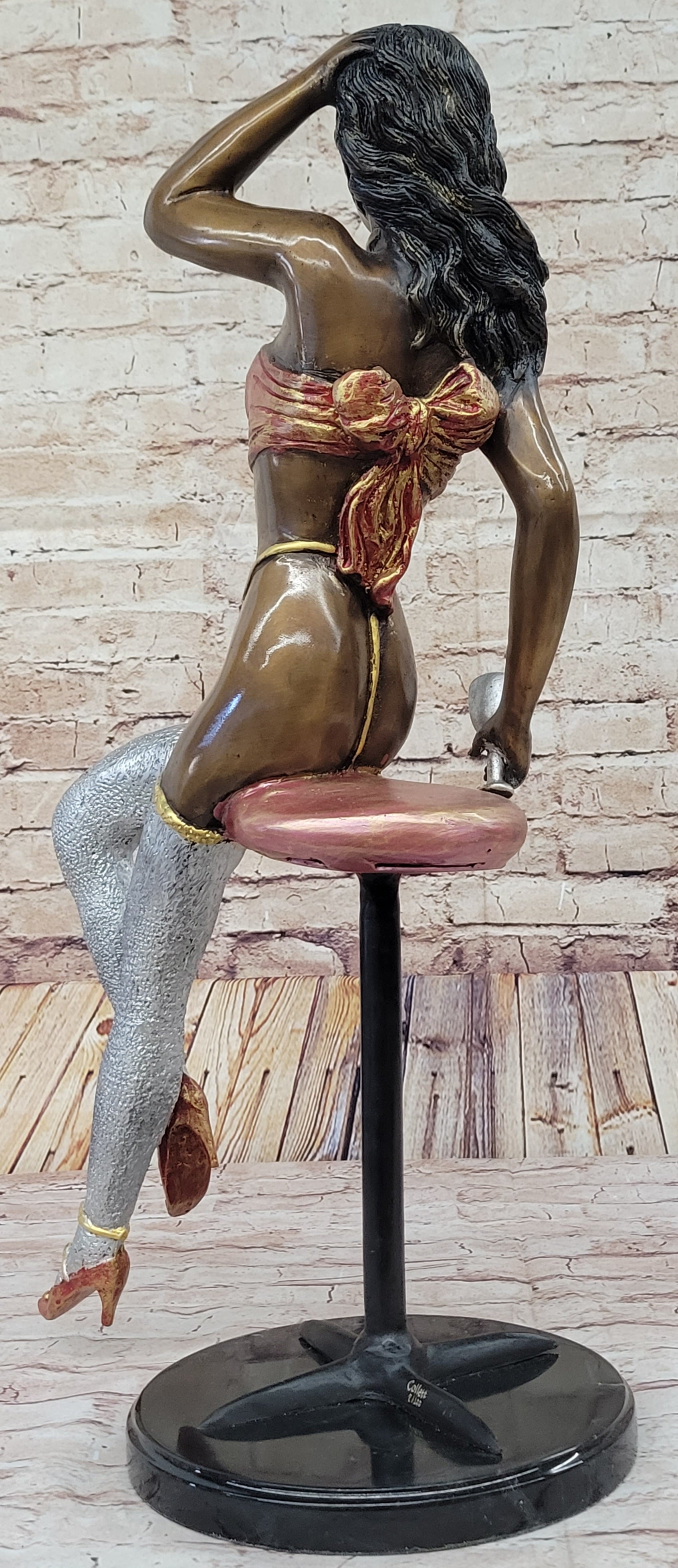 Sexy Nude Girl Sitting on a Stool Limited Edition Signed and Numbered Bronze Statue