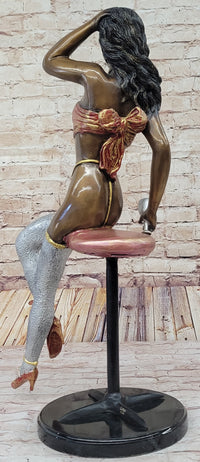 Sexy Nude Girl Sitting on a Stool Limited Edition Signed and Numbered Bronze Statue