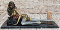 Hot Cast Bronze Sexy Nude Bronze Girl in Stocking & Lingerie Original Signed Art