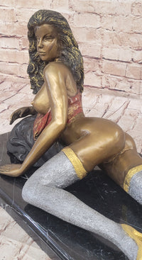 Hot Cast Bronze Sexy Nude Bronze Girl in Stocking & Lingerie Original Signed Art