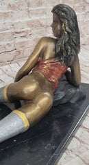 Hot Cast Bronze Sexy Nude Bronze Girl in Stocking & Lingerie Original Signed Art