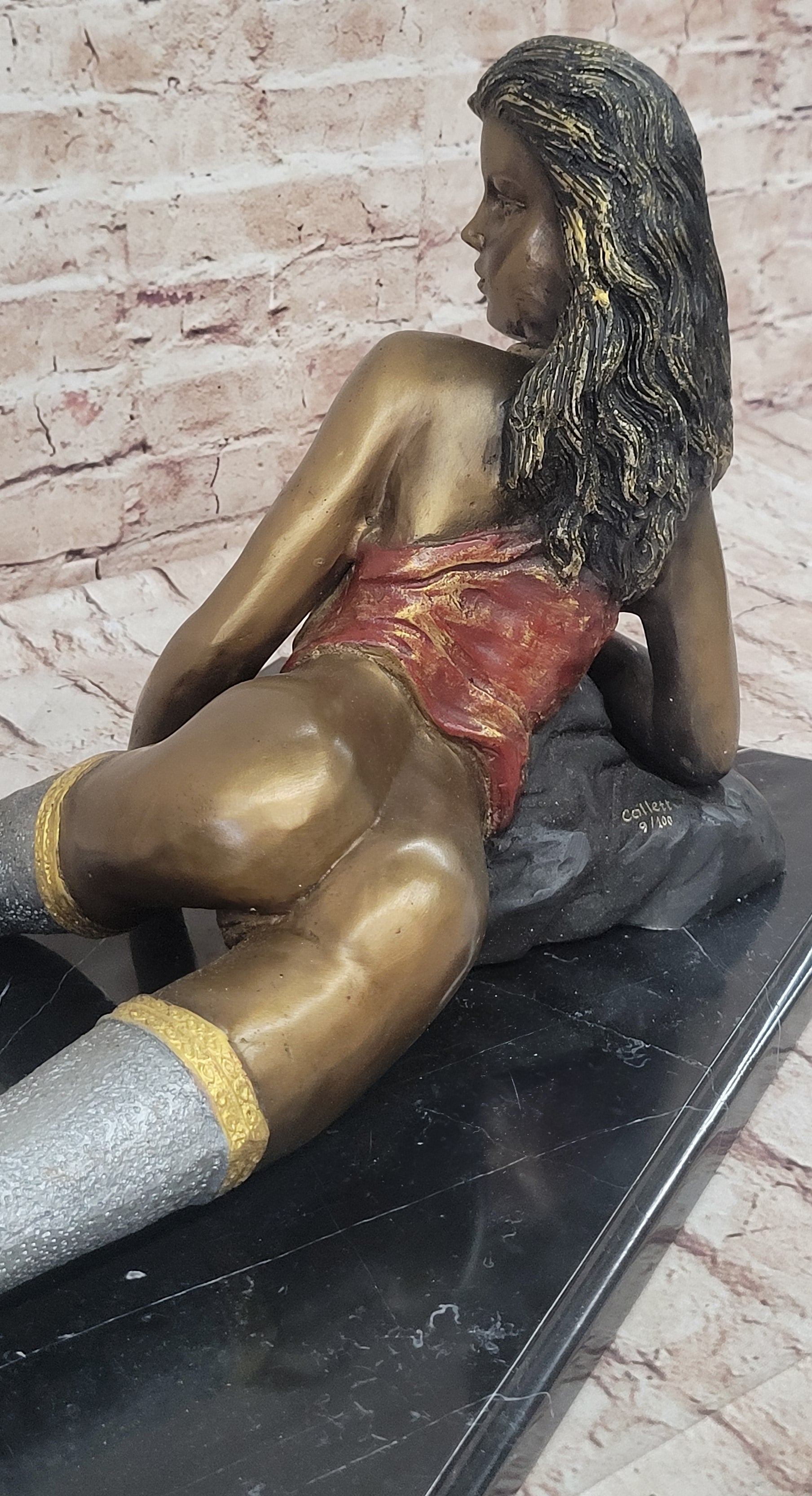Hot Cast Bronze Sexy Nude Bronze Girl in Stocking & Lingerie Original Signed Art